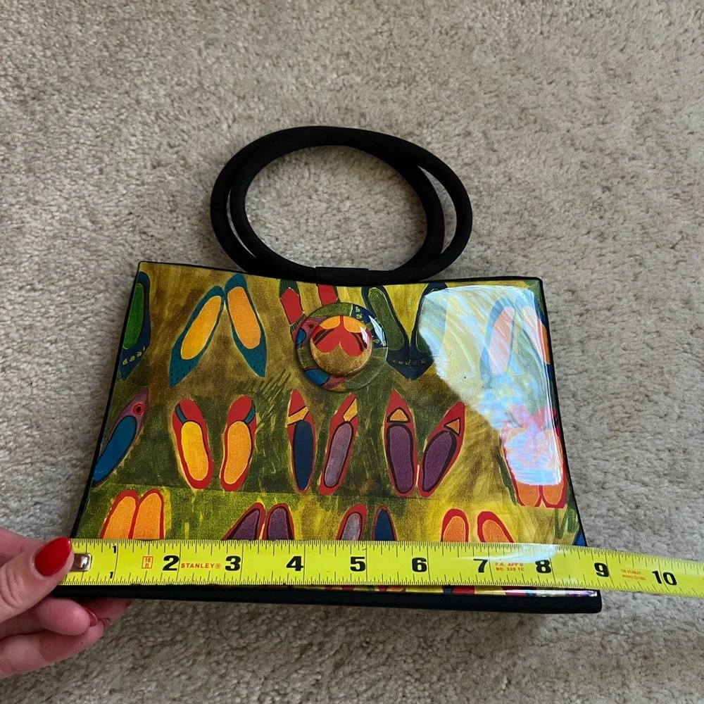 Angela Frascone Vibrant Multicolor Clutch with Artistic Shoe Design